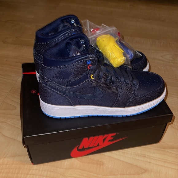Air Jordan Denim 1 Retro High BG Size 5 - Picture 6 of 9